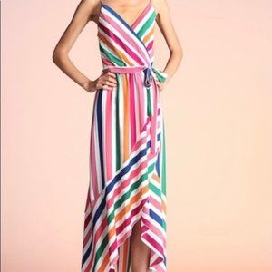 Tyche Stiped Faux Wrap Maxi Dress Women's S